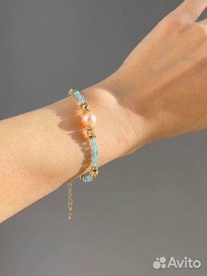 Браслет из апатита с розовым жемчугом