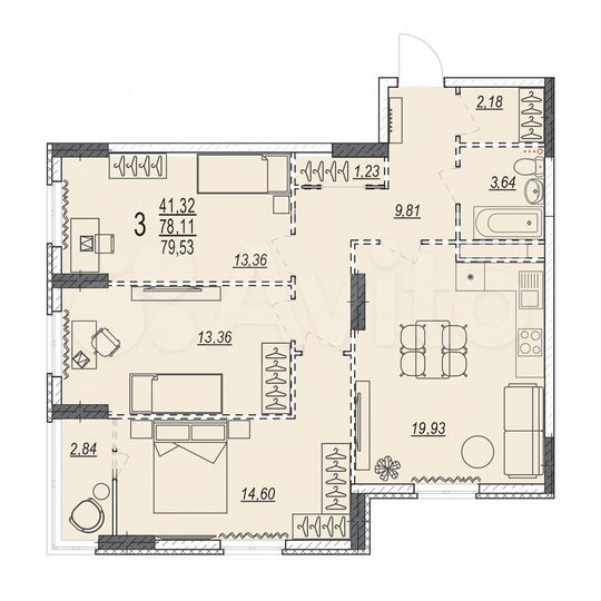 3-к. квартира, 79,5 м², 4/17 эт.