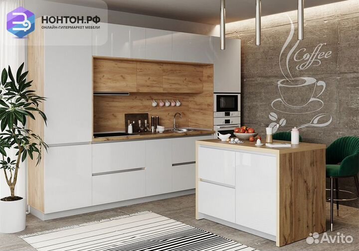 Кухня Лорен дуб крафт золотой / глянцевый белый