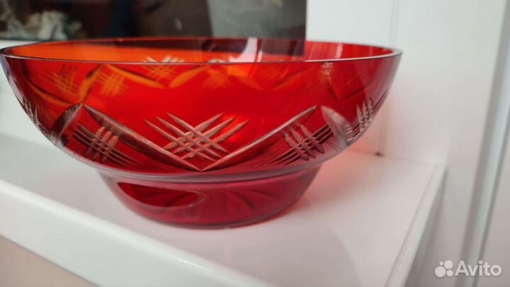 Ваза для фруктов рубиновое стекло СССР