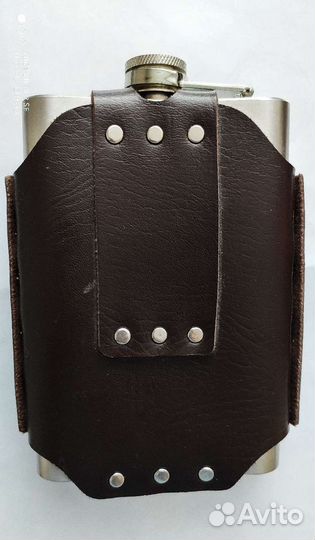 Фляга алюминиевая в кожаном чехле (новая)