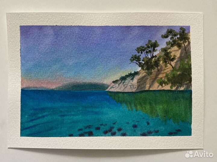 Рисунок акварель А5 пейзаж море