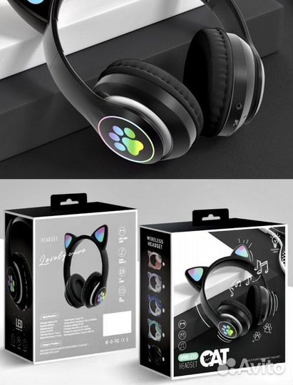 Беспроводные наушники с ушками детские новые