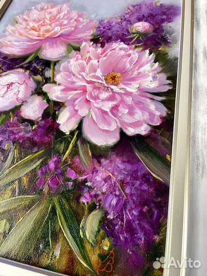 Картина маслом Букет с Пионами и Сиренью