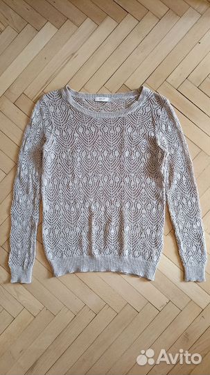 Летний ажурный хлопковый джемпер Sela S-M бежевый