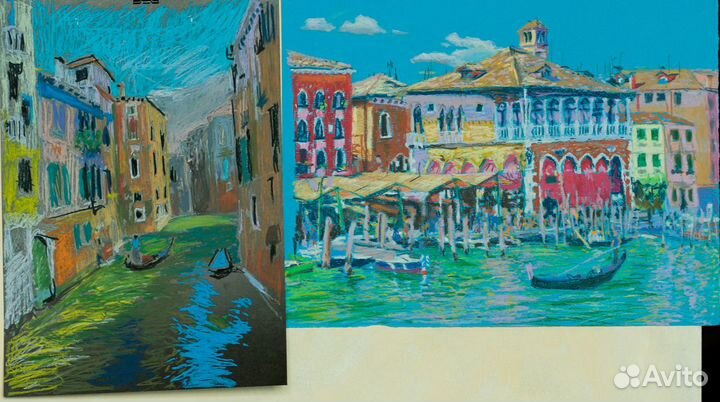 Картины масляной пастелью(Венеция,Виноградники.)