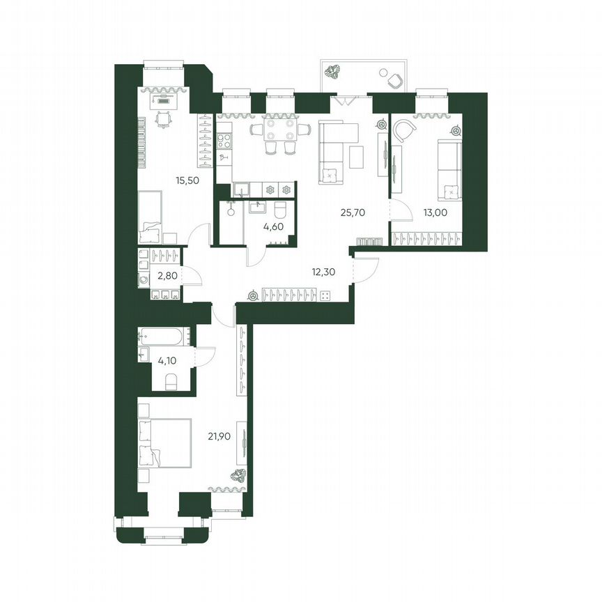 3-к. квартира, 101 м², 3/6 эт.