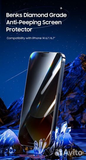Benks стекло на iPhone 14 Pro и iPhone 15 Anti Spy