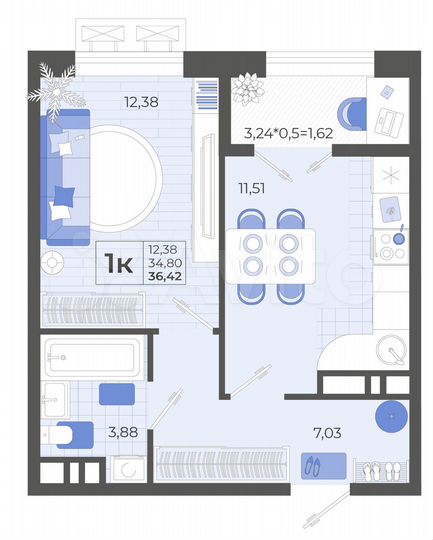 1-к. квартира, 36,4 м², 11/14 эт.