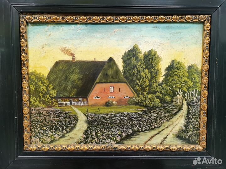 Картина пейзаж фанера живопись Европа 1960 год