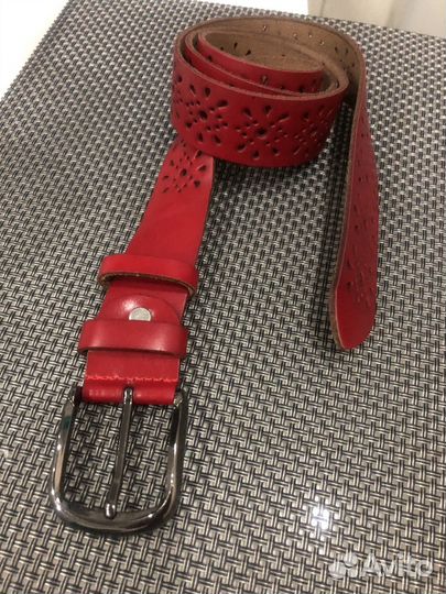 Ремень натур. кожа темно-красный 115см