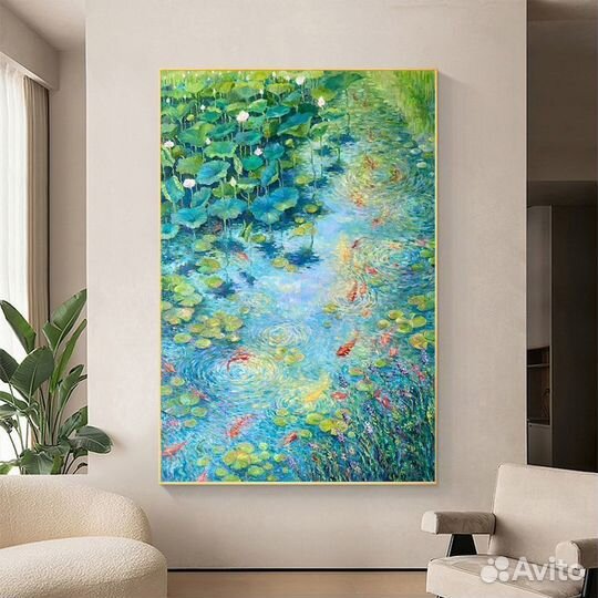 Текстурная картина маслом карпы кои Примерка