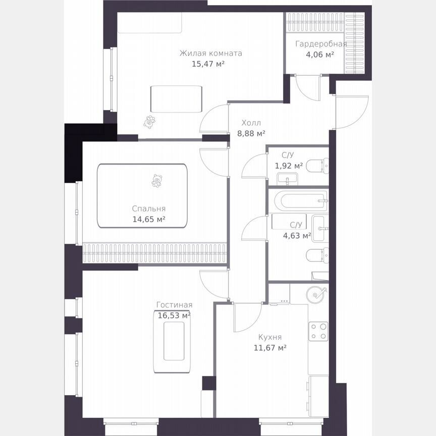 3-к. квартира, 77,8 м², 1/11 эт.