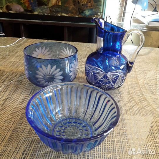 Ваза для фруктов на ножке,цветное стекло СССР