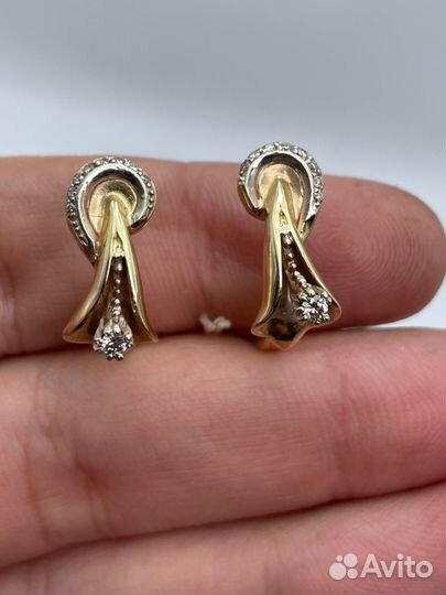 Золотые серьги с бриллиантами 6.35 гр