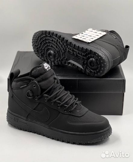 Черные Nike Air Force 1 Duckboot (с мехом)