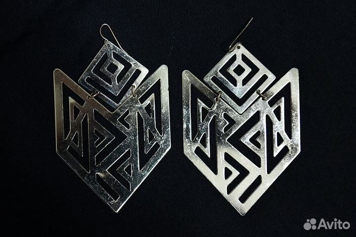 Серьги крупные геометрия бижутерия позолоченные