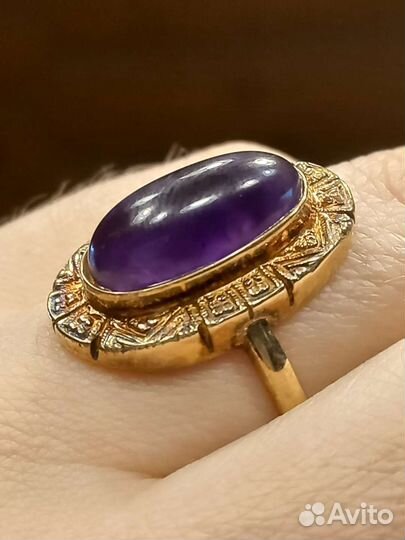 Кольцо серебро, природный аметист, антик