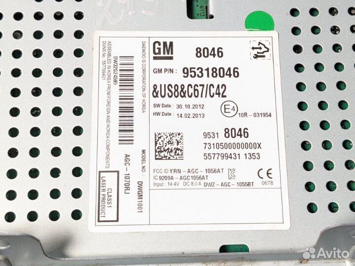 Магнитола Chevrolet Cruze седан F16D3 2013