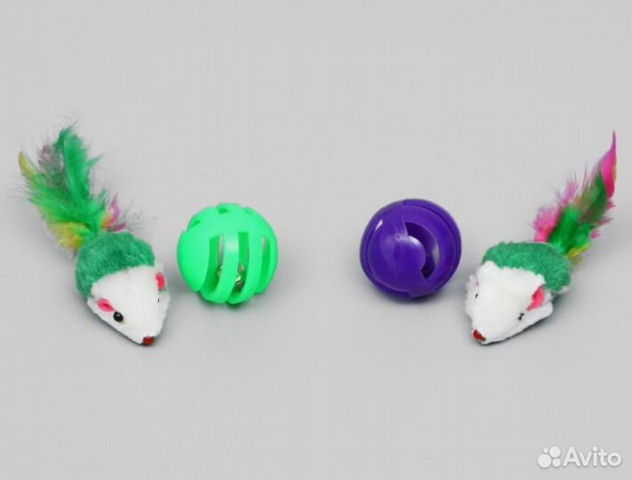 Набор игрушек для кошек: мышь 5 см и шарик с бубен