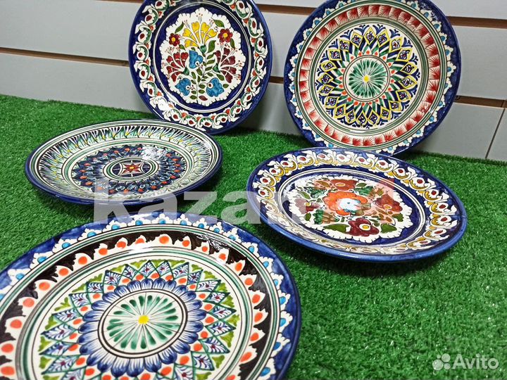 Тарелка 22см Узбекская Риштанская керамика синяя
