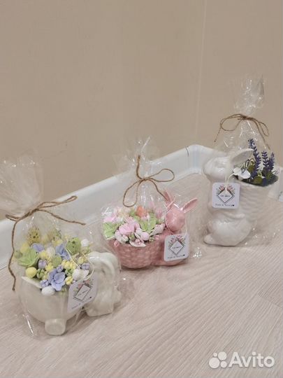 Кашпо керамика с цветами из японской глины