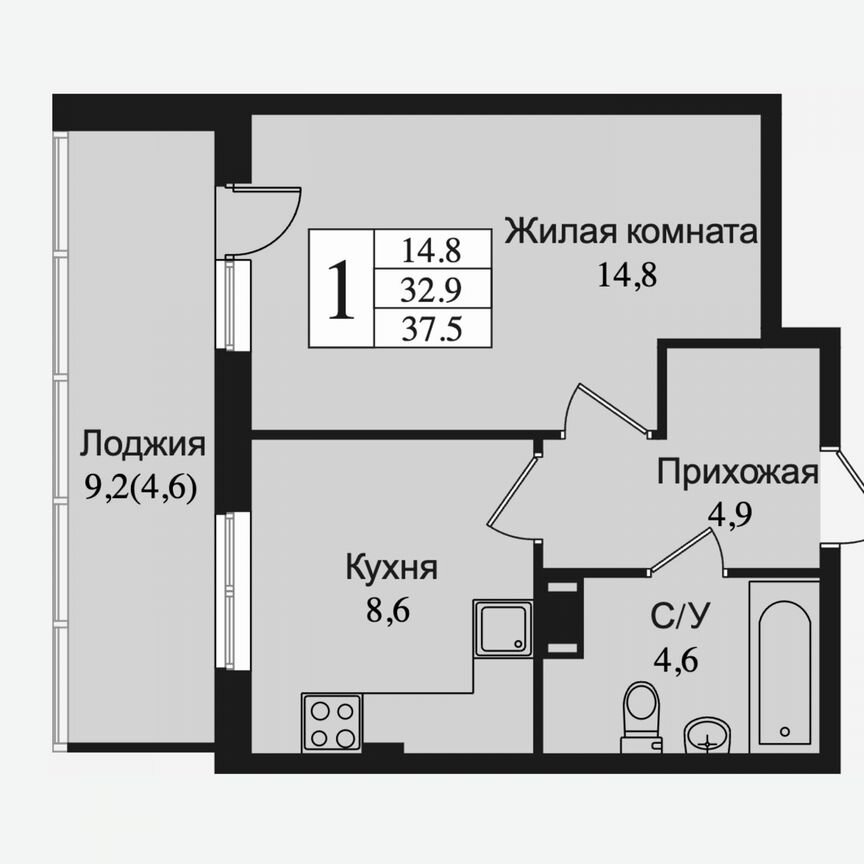 1-к. квартира, 42,1 м², 2/15 эт.