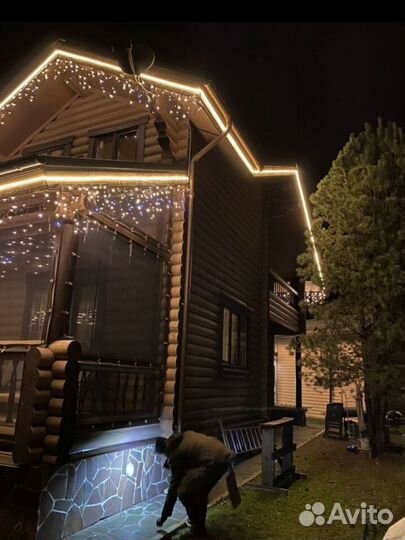 Монтаж на дома уличных гирлянд Бахрома - Profi