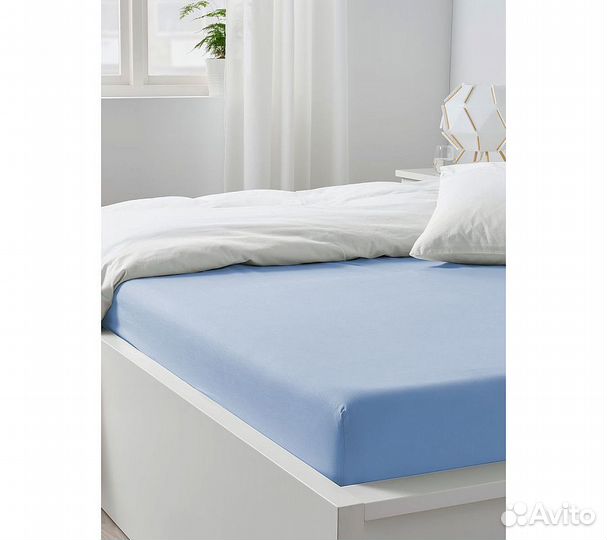 Простынь GoodNight Сатин 200х200х20 Голубой на рез