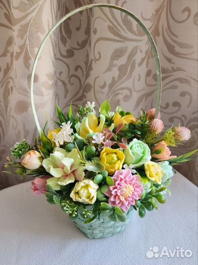 Корзинка цветов из мыла 