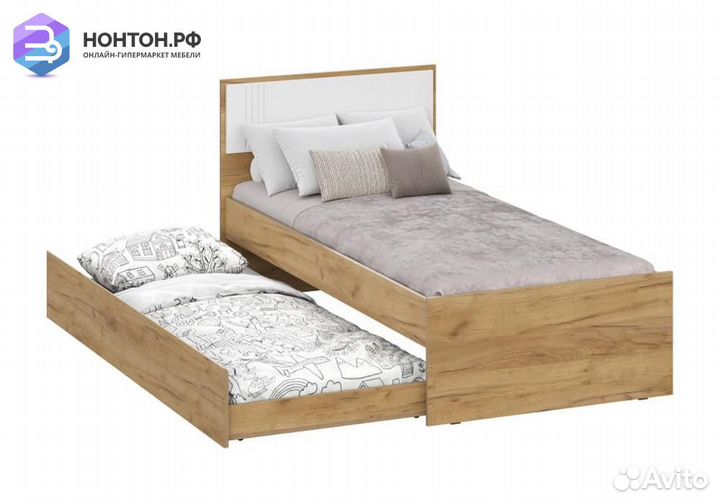 Кровать Милан с выкатным местом дуб золотой / белы