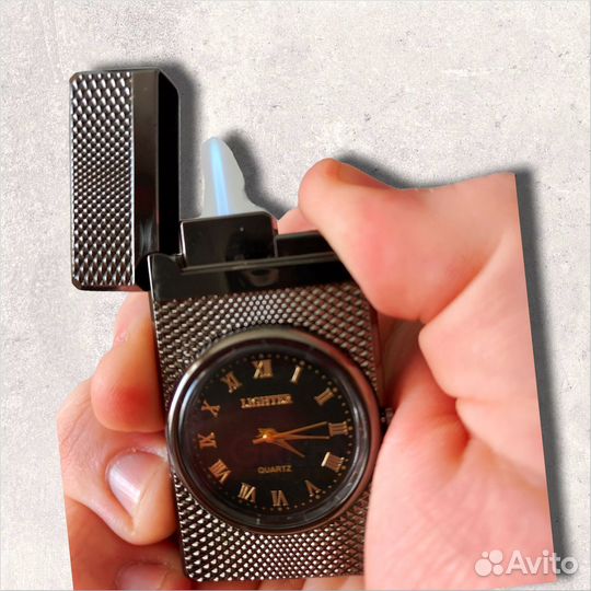 Подарочная газовая оникс (2) зажигалка с часами