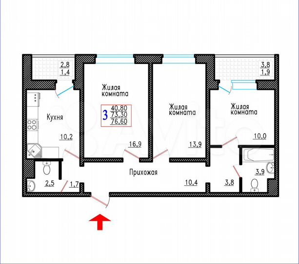 3-к. квартира, 76,6 м², 11/18 эт.