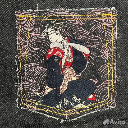 18+ Джинсовые шорты с гейшами японская гравюра RMC