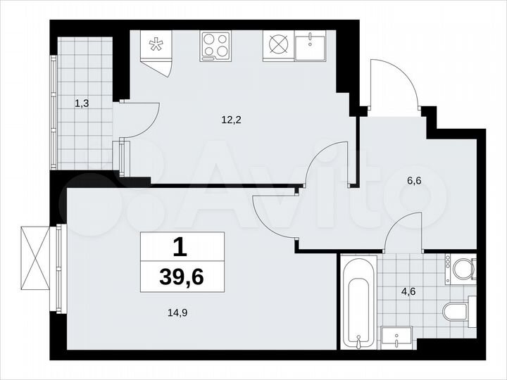 1-к. квартира, 39,6 м², 12/18 эт.