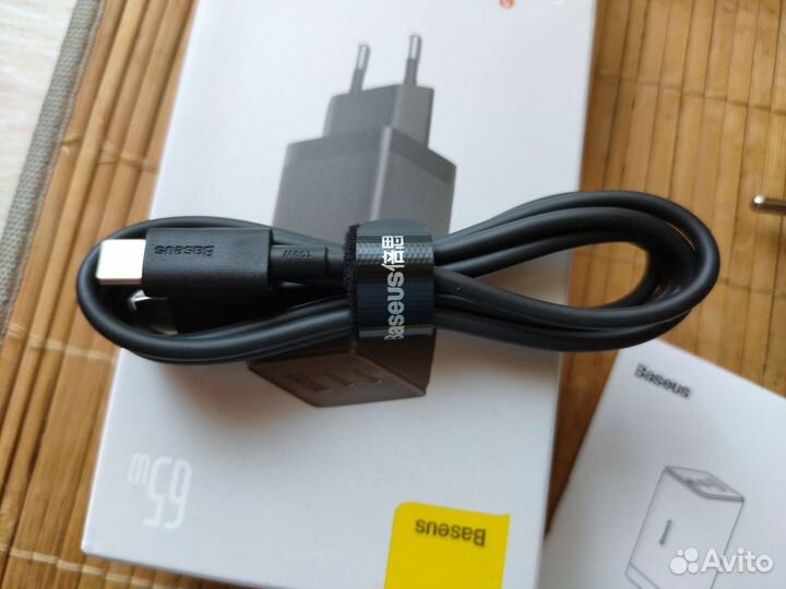 Baseus GaN 65w + Кабель Type-C 100Вт
