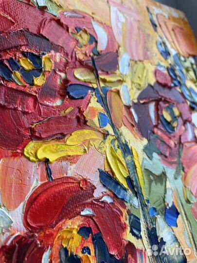 Цветы мастихином, масло, импасто, картина маслом