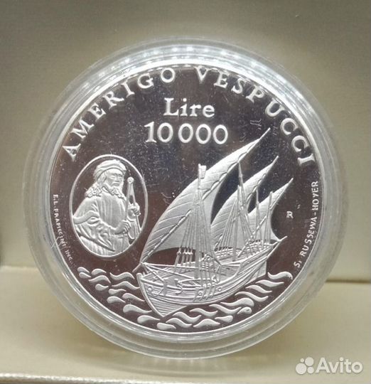 Монета 10000 лир Сан-Марино Серебро 835 пробы