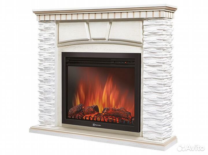 Камин Porto 30 камень белый, шпон беленый дуб