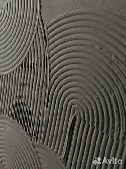 Текстурная картина пастой черная рельеф матовая