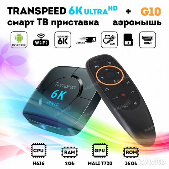 Андроид приставка Transpeed 6k 2/16Гб + пульт G10