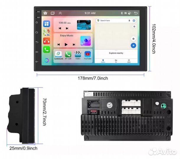 Магнитола Андройд. 4/64 Памяти. 7 Дюймов 178/100mm