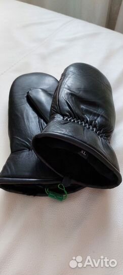 Мужские варежки из натуральной кожи с цигейкой