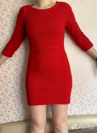 Платье красное теплое рукав 3/4 Sandro 2(S) 42-44