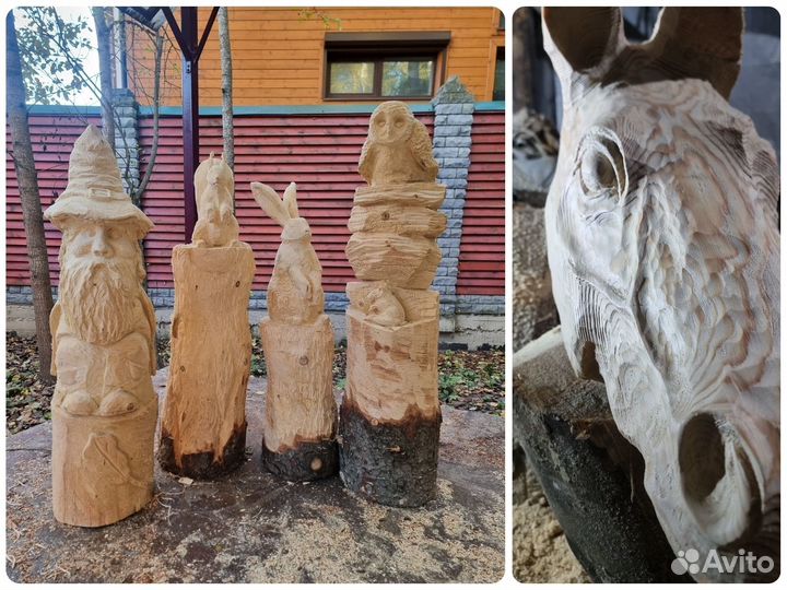 Деревянные скульптуры для сада