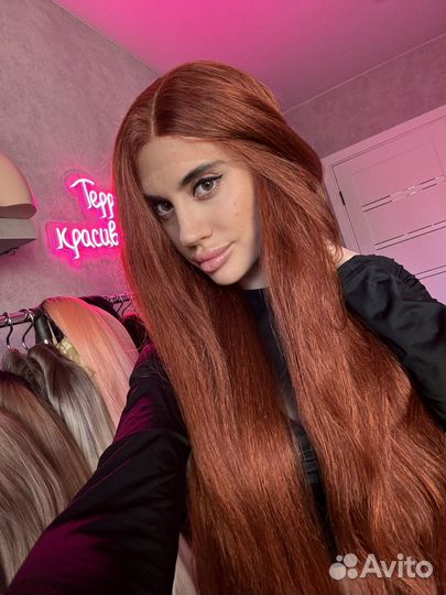 Парик полусистема рыжий 90 см