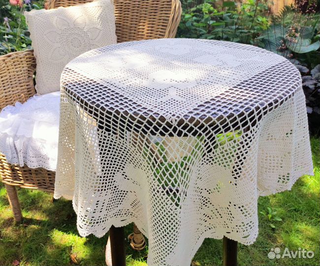 Скатерть вязаная ручная работа хлопок винтаж