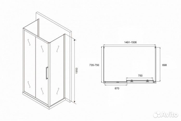 Душевой уголок Abber Schwarzer Diamant AG30150H-S75-S75 150x75