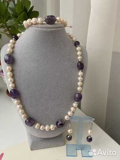 Комплект из жемчуга и аметиста