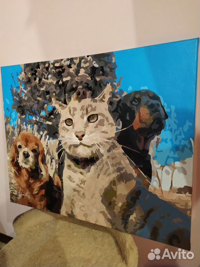 Картина на холсте: Селфи. Кот, собаки